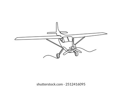 Kontinuierliches einzeiliges Zeichnungsflugzeugkonzept. Doodle, Vektorgrafik.	