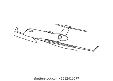 Continuous one line drawing air plane concept. Doodle vector illustration.	