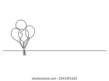 Continuous one line drawing of air balloons. Vector illustration