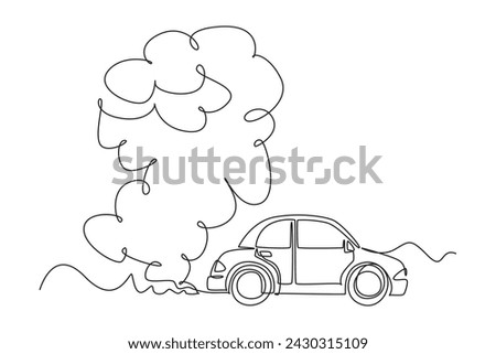 Continuous one line drawing Air pollution from cars exhaust can damage the ozone layer. Protects the earth's ozone layer from perforating. The air remains healthy. world ozone minimalist concept.
