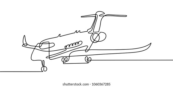 continuous one line drawing of aircraft in modern minimalistic style, vector illustration