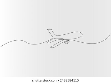 Continuous one line drawing of airplane out line vector art illustration 