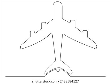 Continuous one line drawing of airplane out line vector art illustration 