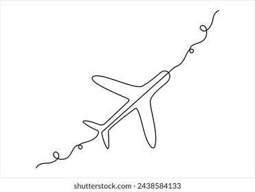 Continuous one line drawing of airplane out line vector art illustration 