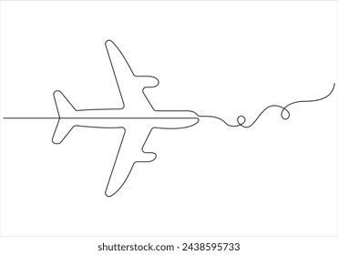 Continuous one line drawing of airplane out line vector art illustration
 