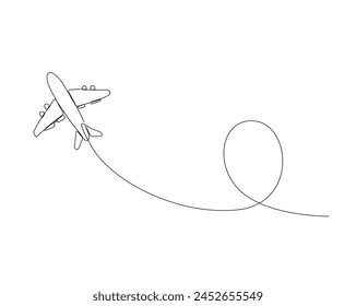 Continuous one line drawing of airplane flight. Aeroplane simple outline vector illustration. Editable stroke.