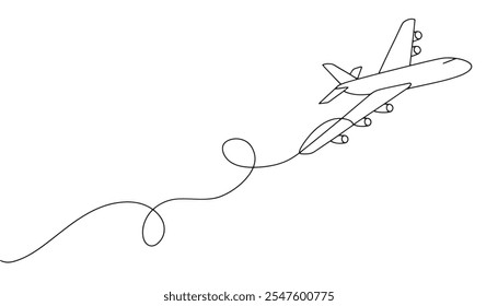 Dibujo continuo de una línea de avión en vuelo 