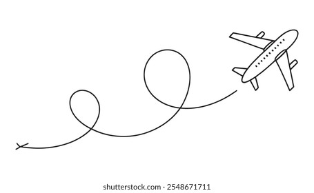 Desenho contínuo de uma linha do avião em voo 