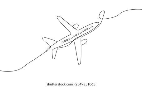 Continuous one Line Drawing of Airplane in Flight 