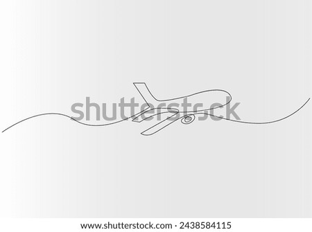 Continuous one line drawing of airplane out line vector art illustration 