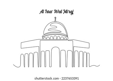 Continuous one line drawing  the Al Aqsa Mosque (Dome of the Rock) in Jerusalem. Islamic events concept. Single line draw design vector graphic illustration.