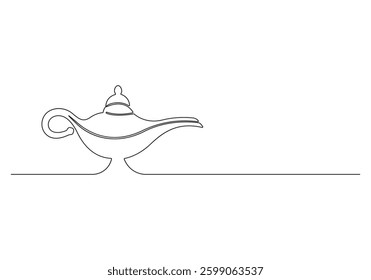 Continuous one line drawing of an Aladdin Lamp - Minimalist Magical Design. Vector illustration