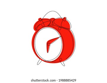 Continuous one line drawing of alarm clock. Monoline clock timer concept, minimal graphic design for logo, print, banners. Vector illustration
