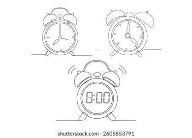 Continuous One Line Drawing Of Alarm Clock Minimalist Icon Concept In Editable Stroke Style