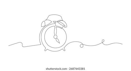 Continuous one line drawing of alarm clock illustration.