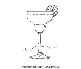 Continuous one line drawing of alcoholic cocktail summer drink in silhouette on a white background. Linear stylized.Minimalist.