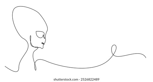 continuous one line drawing of alien.one line drawing of alien abstract creature.space alien single line vector illustration.isolated white background