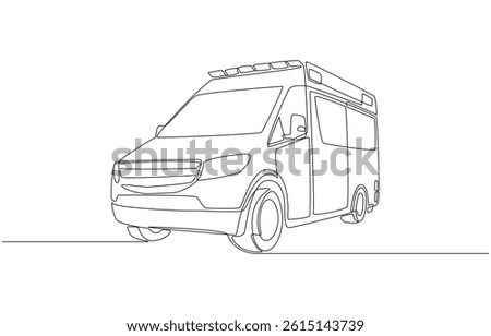 Continuous one line drawing of ambulance car, emergency medical response concept, single line art