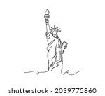 Continuous one line drawing of american symbol statue of liberty in silhouette on a white background. Linear stylized.