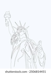 Continuous one line drawing of american symbol statue of liberty. Linear stylized