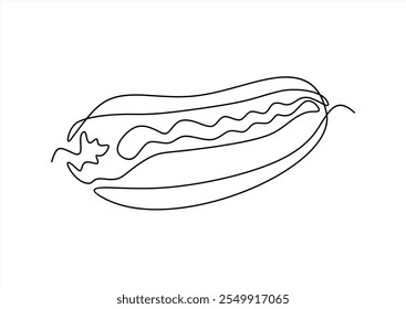 Kontinuierliche einzeilige Zeichnung des amerikanischen Hotdog Cafe Logotype Template Konzepts. Hotdog für Fast Food, Logo für den Lebensmittelmarkt. Trendy Single Line Draw Design, Vektorgrafik
