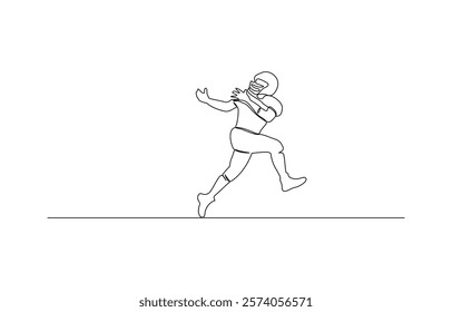 Continuous one line drawing american football player going to make pass, Continuous line of American football player holding a ball.