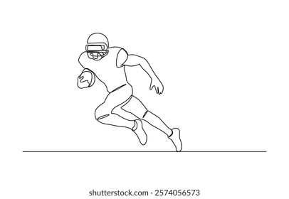 Continuous one line drawing american football player going to make pass, Continuous line of American football player holding a ball.