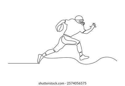 Continuous one line drawing american football player going to make pass, Continuous line of American football player holding a ball.