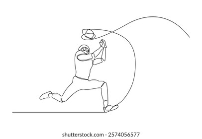 Continuous one line drawing american football player going to make pass, Continuous line of American football player holding a ball.