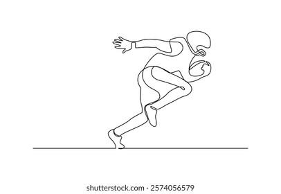 Continuous one line drawing american football player going to make pass, Continuous line of American football player holding a ball.