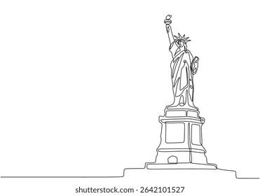 Continuous one line drawing of american symbol statue of liberty. Statue of Liberty one line drawing. A minimalist and modern illustration of the iconic New York landmark.
