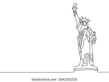 Continuous one line drawing of american symbol statue of liberty. Statue of Liberty one line drawing. A minimalist and modern illustration of the iconic New York landmark.