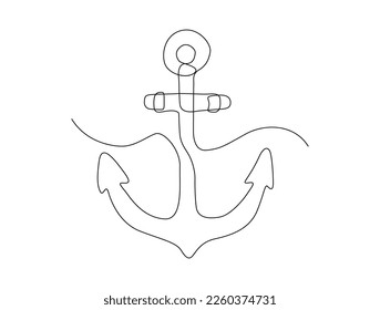 Continuous one line drawing of anchor. Simple illustration of nautical maritime element line art vector illustration