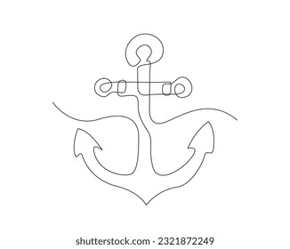 Continuous one line drawing of anchor marine. Anchor line art vector illustration. Nautical and maritime element. Editable stroke.	