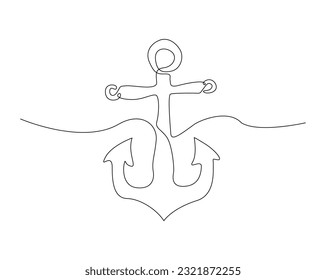 Continuous one line drawing of anchor marine. Anchor line art vector illustration. Nautical and maritime element. Editable stroke.	