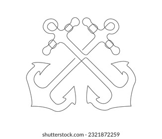 Continuous one line drawing of anchor marine. Anchor line art vector illustration. Nautical and maritime element. Editable stroke.	