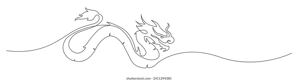 Continuous one line drawing ancient Chinese dragon. Vector illustration Chinese new year.