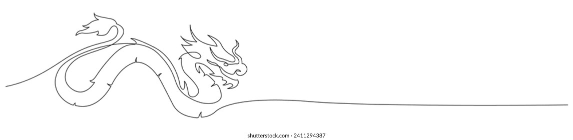 Continuous one line drawing ancient Chinese dragon. Vector illustration Chinese new year.