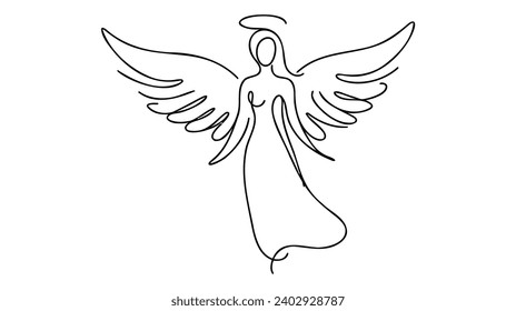 Dibujo continuo de una línea de ángel. Concepto de ángel diseño minimalista para el logotipo aislado en fondo blanco. Ilustración vectorial.