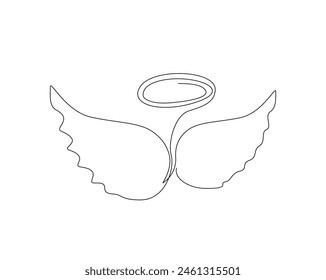 Continuous one line drawing of angel wings illustration. Heart with wings outline vector design. Editable stroke.