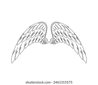 Continuous one line drawing of angel wings illustration. Pair of wings outline vector design. Editable stroke.