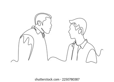 Continuous one line drawing angry father scolding his son. Raising teens concept. Single line draw design vector graphic illustration.