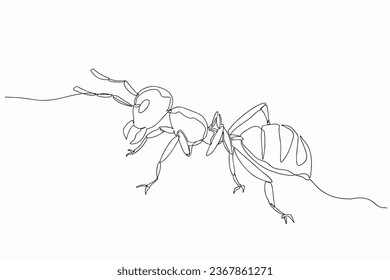 Continuous one line drawing of an ant in minimalist style, featuring clean linear form and simple outline suitable for design, education, or nature-themed concepts.
