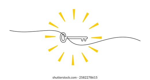 Continuous One line drawing of Antique Key. Representing mystery through a simple key design. Vector illustration hand drawn.