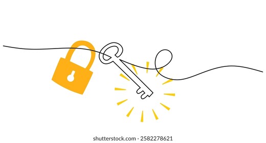 Continuous One line drawing of Antique Key. Symbolizing mystery with a minimalistic key design. Vector illustration hand drawn.