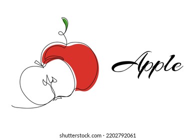 Dibujo continuo de una línea de manzana. Ilustración vectorial en el fondo aislado.