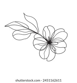 Dibujo continuo de una línea de flor de manzana. Ilustración dibujada en Vector.
