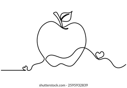  Continuous one line drawing apple vegan fruit on a white background vector illustration