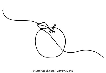  Continuous one line drawing apple vegan fruit on a white background vector illustration
