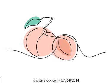 Continuous one line drawing of apricot fruits. Hand drawn colorful apricots for logo, wallart, posters. Minimalistic design vector illustration